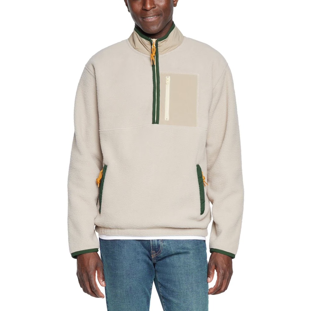 Gap Mens Half Zip Fleece Pullover Ivory Cream Large Mock Neck Sweater NWT
